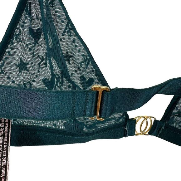 Victorias Secret Bralette Emerald Green Sheer Triangle Velvet Size L Hearts Sexy - Picture 6 of 11